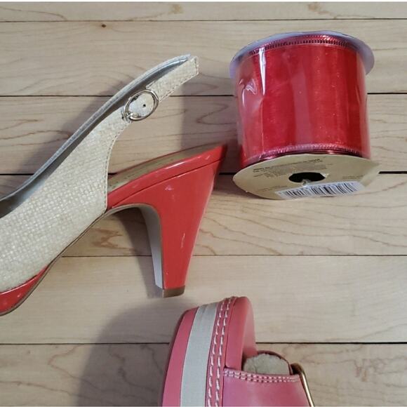 ANNE KLEIN AKELOISE Women's Peep Toe Sling Backs Coral & Nude Heels Size 7 - Picture 7 of 7